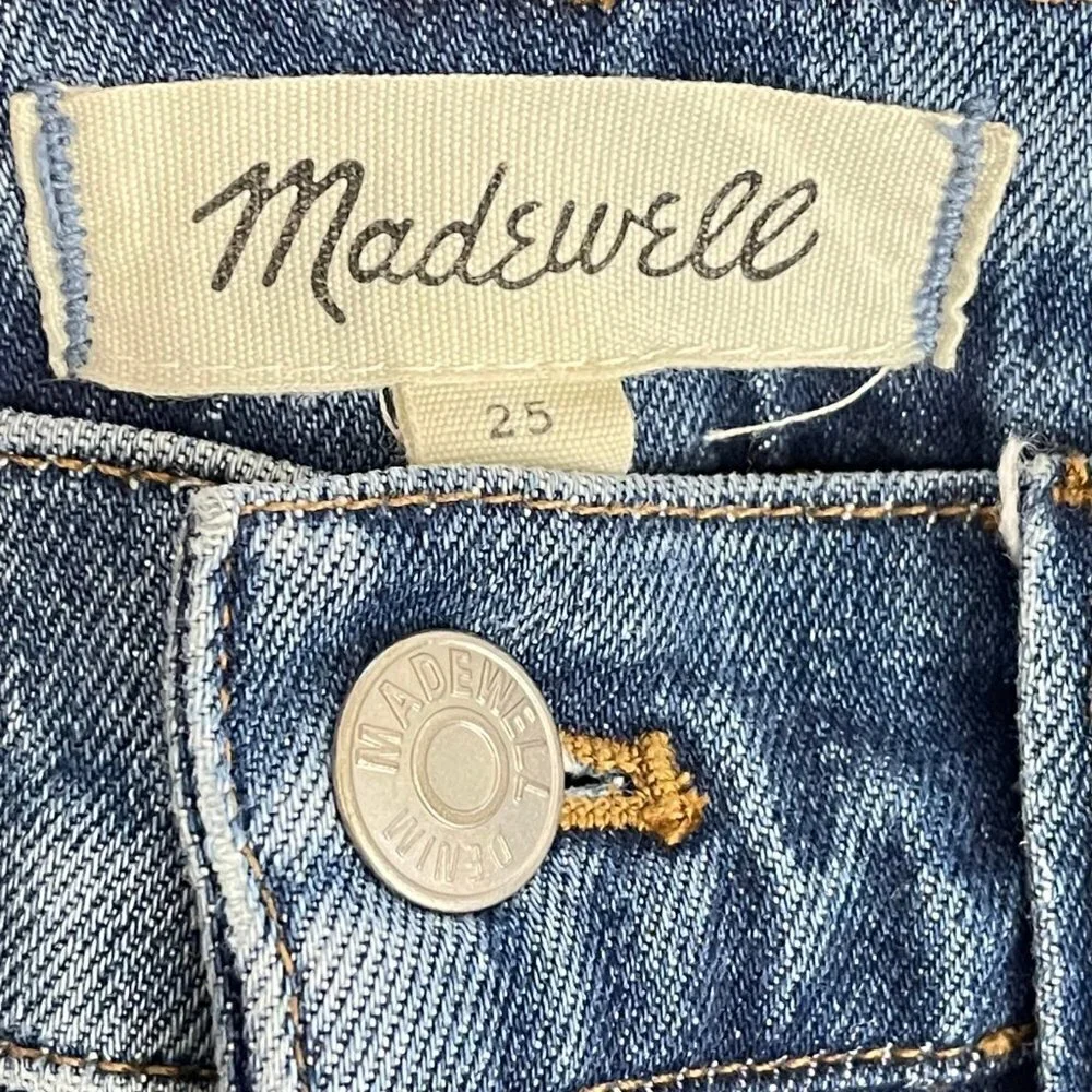 Madewell Denim Mini Skirt 25 Brandt Wash Raw Step Hem Stretch Jean Cutoff Split
